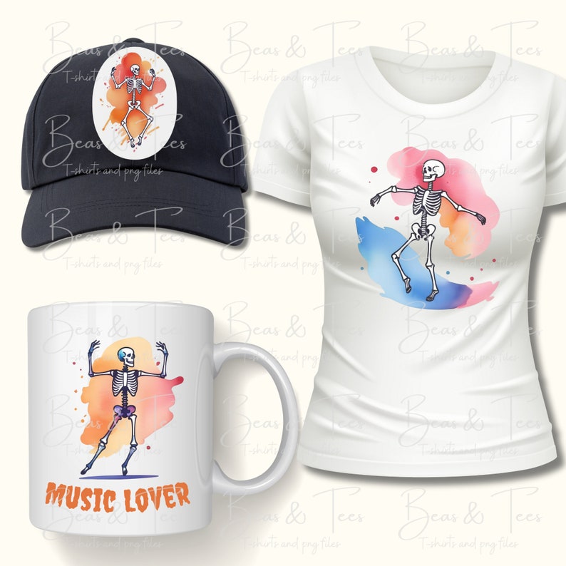 Dancing Skeleton Watercolor Clipart 12 PNG File 300 DPI Halloween