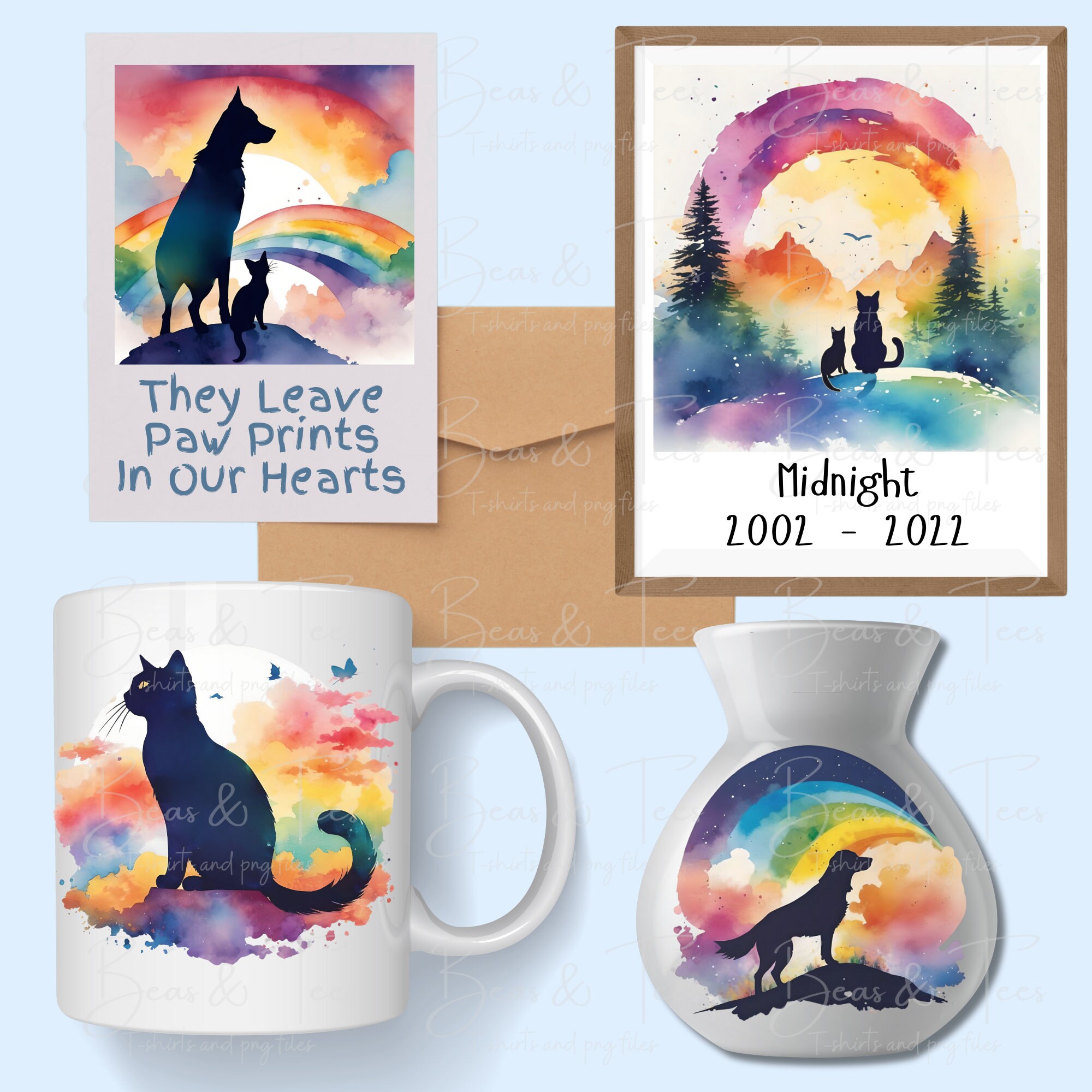 Rainbow Bridge Dog Cat Silhouette Clipart Watercolor Pet Loss Memorial ...