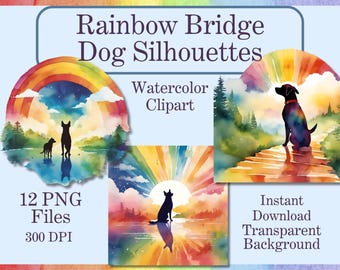 レインボーブリッジ犬のクリップアート水彩ペットメモリアルアート12 PNGファイル犬の喪失お悔やみカード印刷可能ペット追悼300 DPI追悼