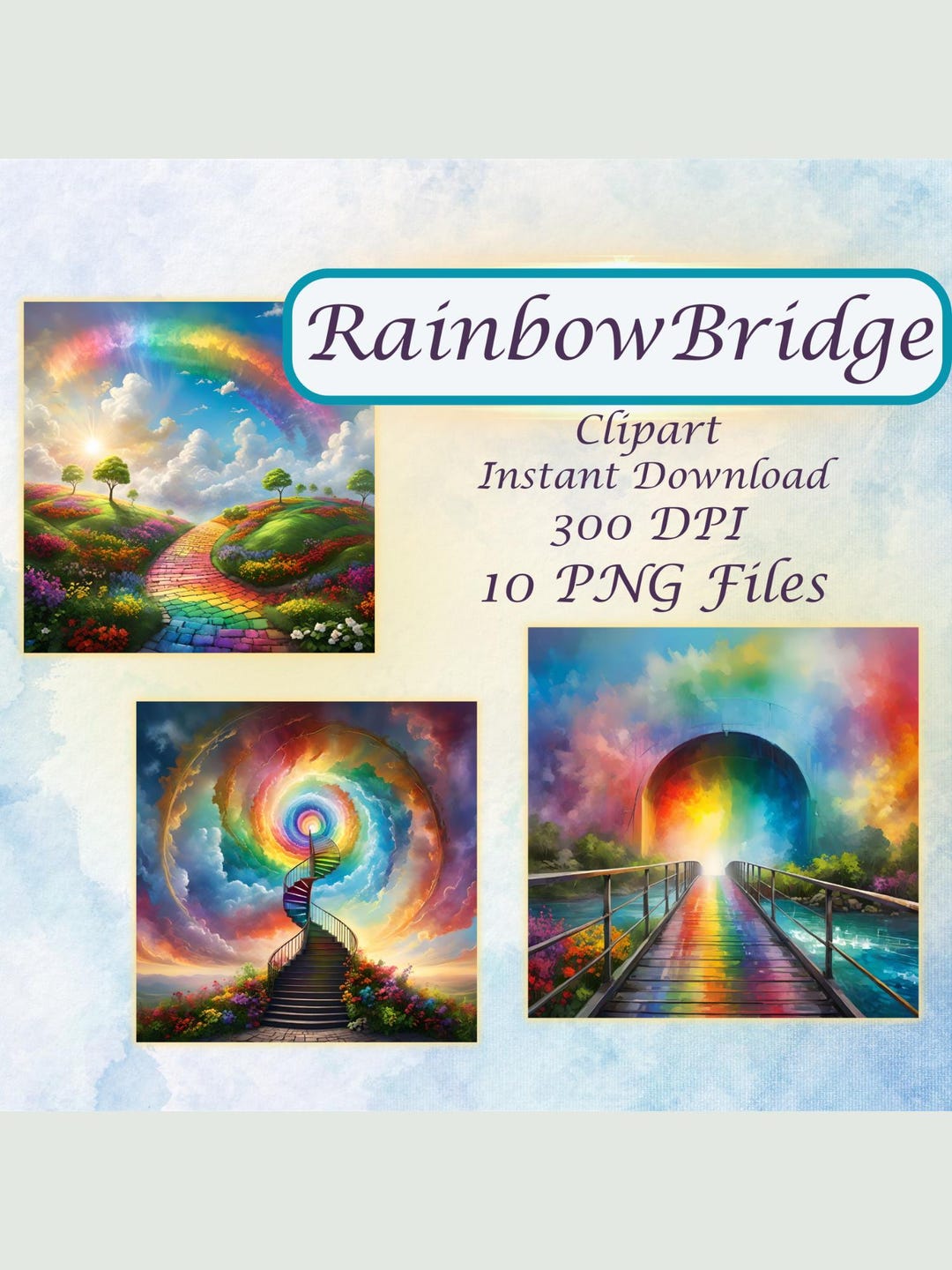 Rainbow Bridge Clipart Pet Loss Memorial Watercolor Art Add Your Own ...