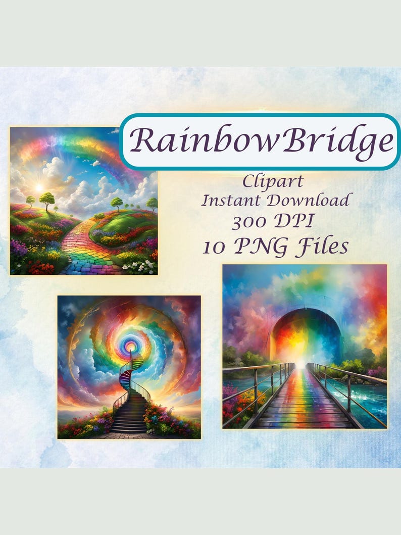 Rainbow Bridge Clipart Pet Loss Memorial Watercolor Art Add Your Own ...