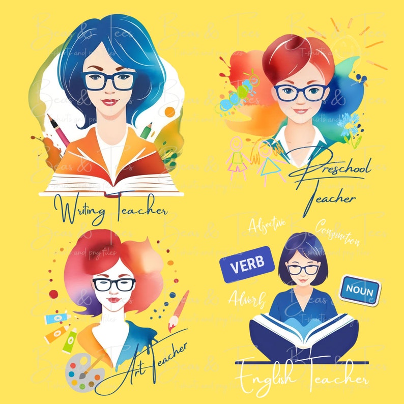 School Teachers Clipart Watercolor Science Math Kindergarten Preschool Art Special Education