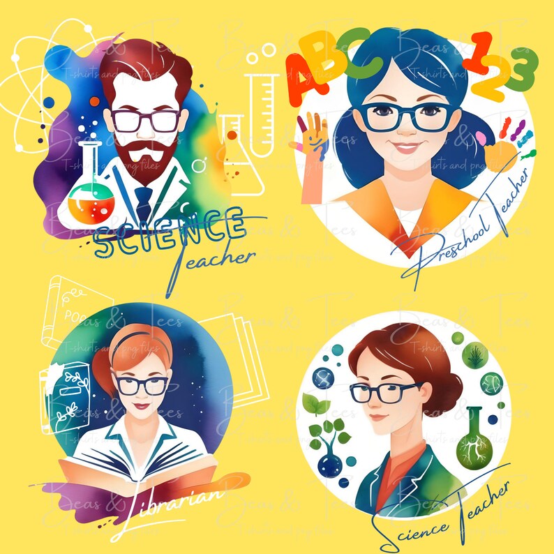 School Teachers Clipart Watercolor Science Math Kindergarten Preschool