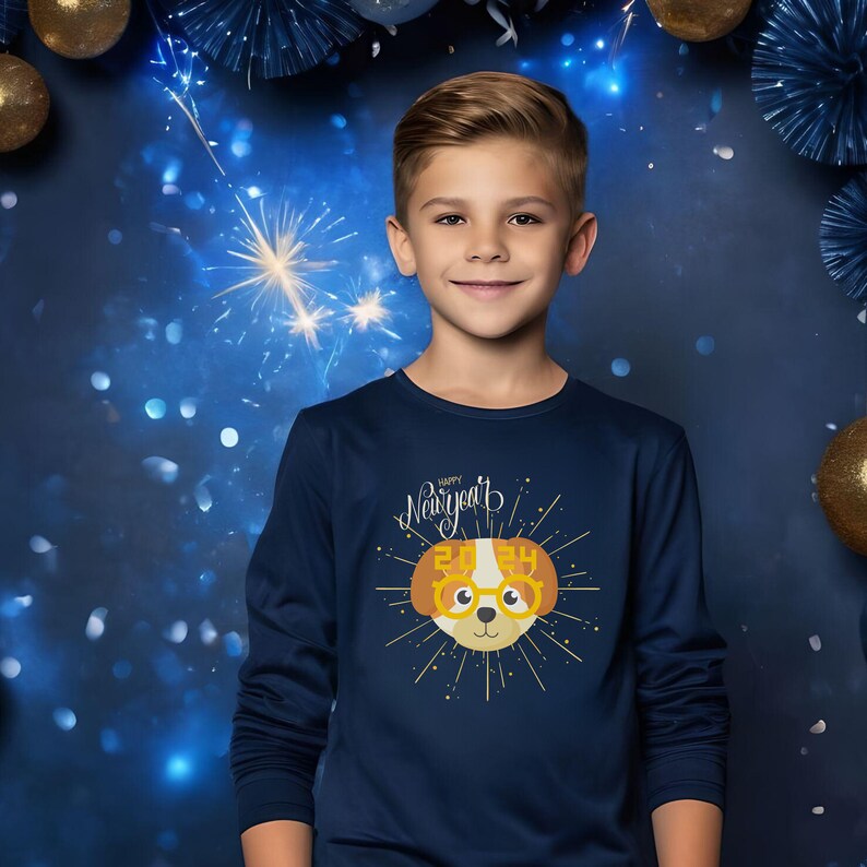 Happy New Year 2024 Puppy Dog Png, Png File for Sublimation, New Year