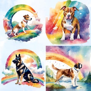 Rainbow Bridge Dog Memorial Clipart Bundle Watercolor Dog Breed Art for ...