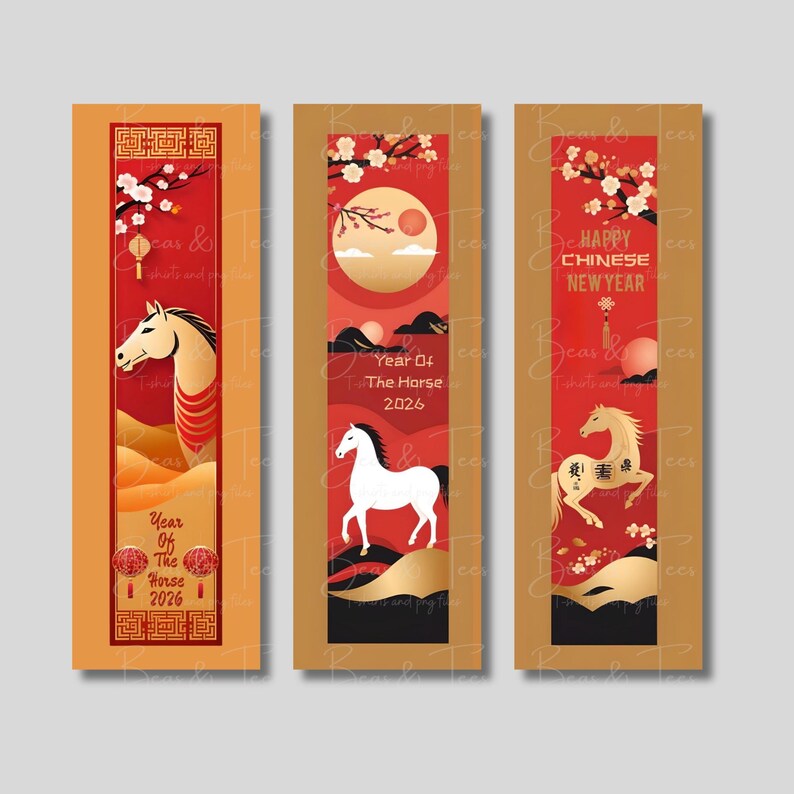 Lunar New Year Horse Bookmark Printable Year of the Horse Digital Book ...