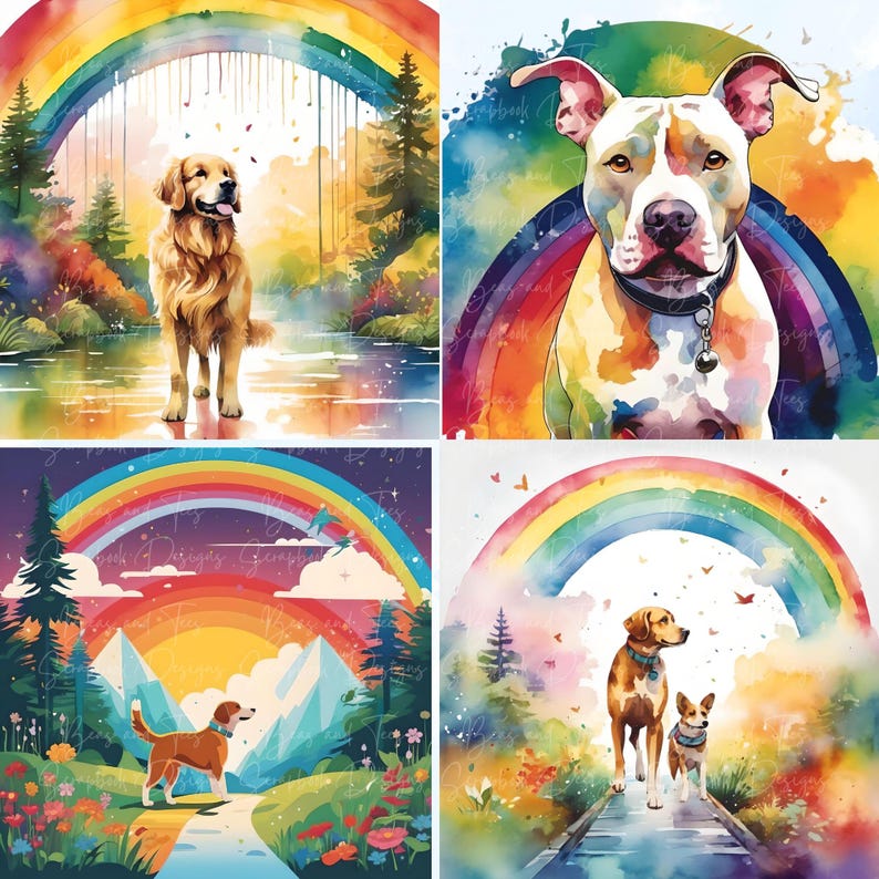 Rainbow Bridge Dog Watercolor Clipart Pet Memorial Art Digital Download ...