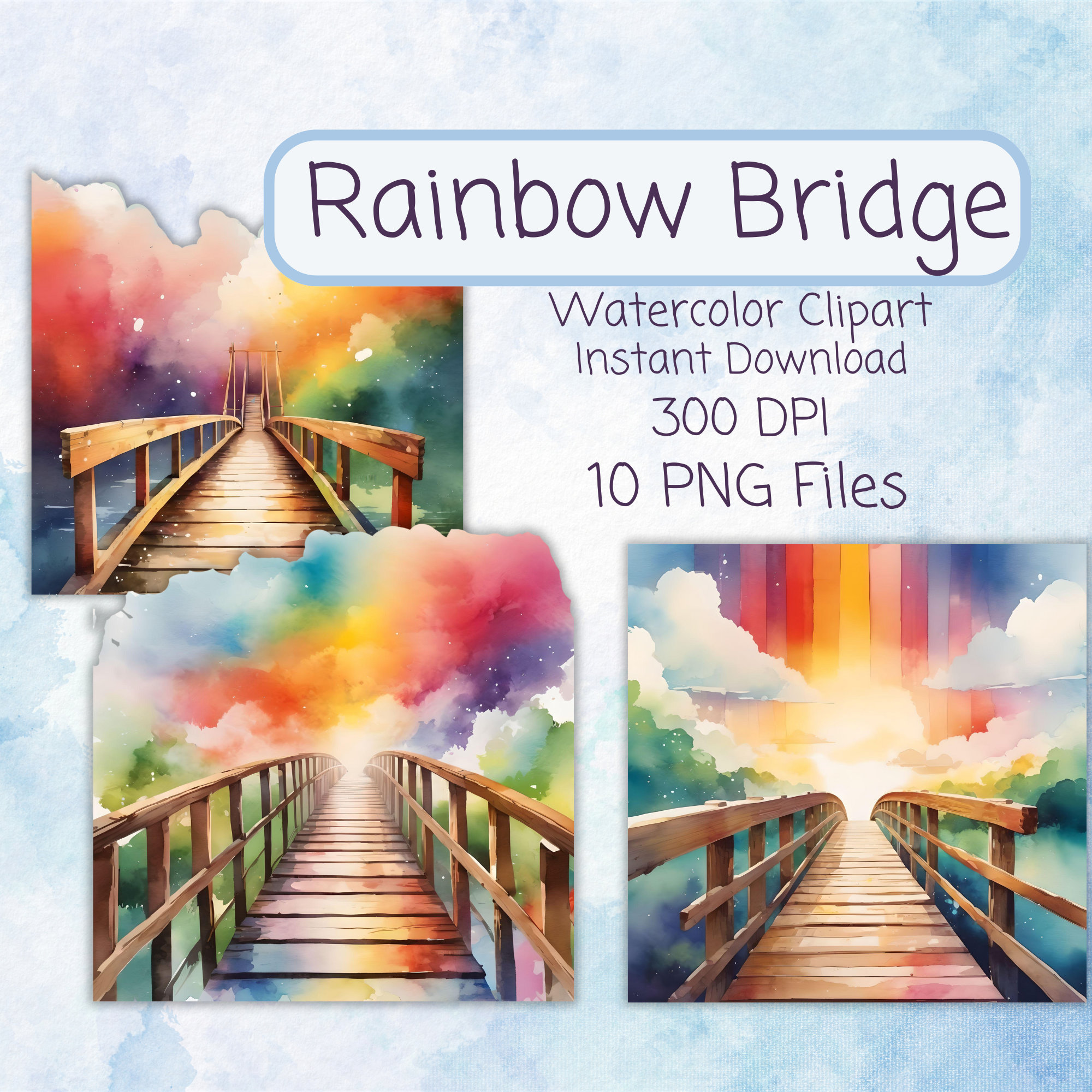 Rainbow Bridge Watercolor Clipart Pet Loss Memorial Add Your Own Photo ...