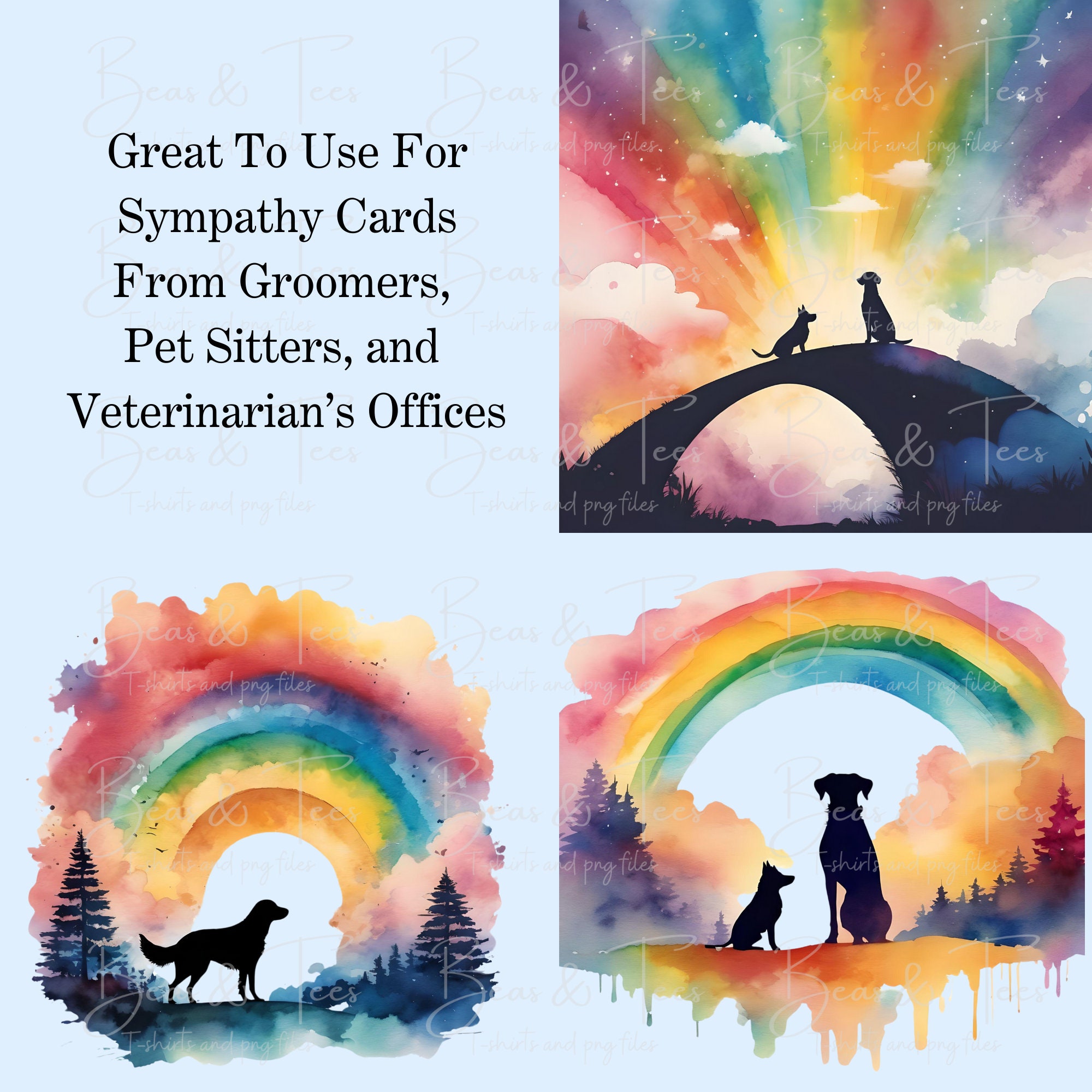 Rainbow Bridge Dog Cat Silhouette Clipart Watercolor Pet Loss Memorial ...