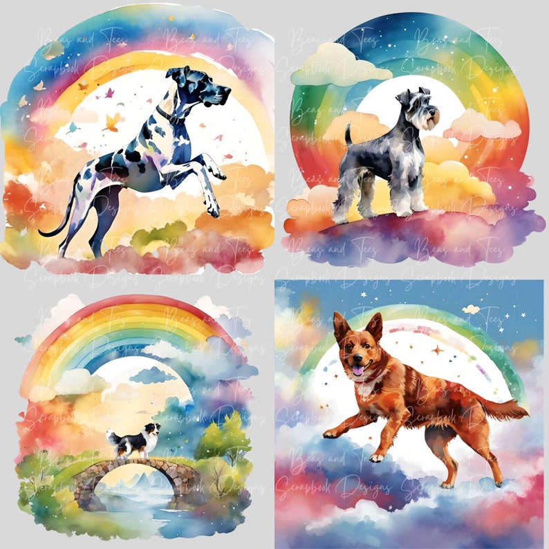 Rainbow Bridge Dog Clipart Bundle, Pet Loss Memorial, Transparent ...