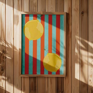 Lemon Art Print: Retro Kitchen Decor, Citrus Wall Art (Digital Download PNG/PDF A4 Size)