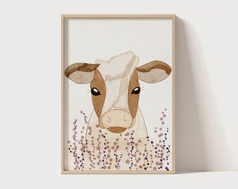 Cow Illustration Farm Animal Wall Art Minimalist Boho Printable