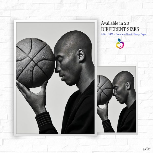 Kobe Bryant Basketball Poster, Basketball Wall Art, Basketball Decor, Black And White Art, Sports Poster
