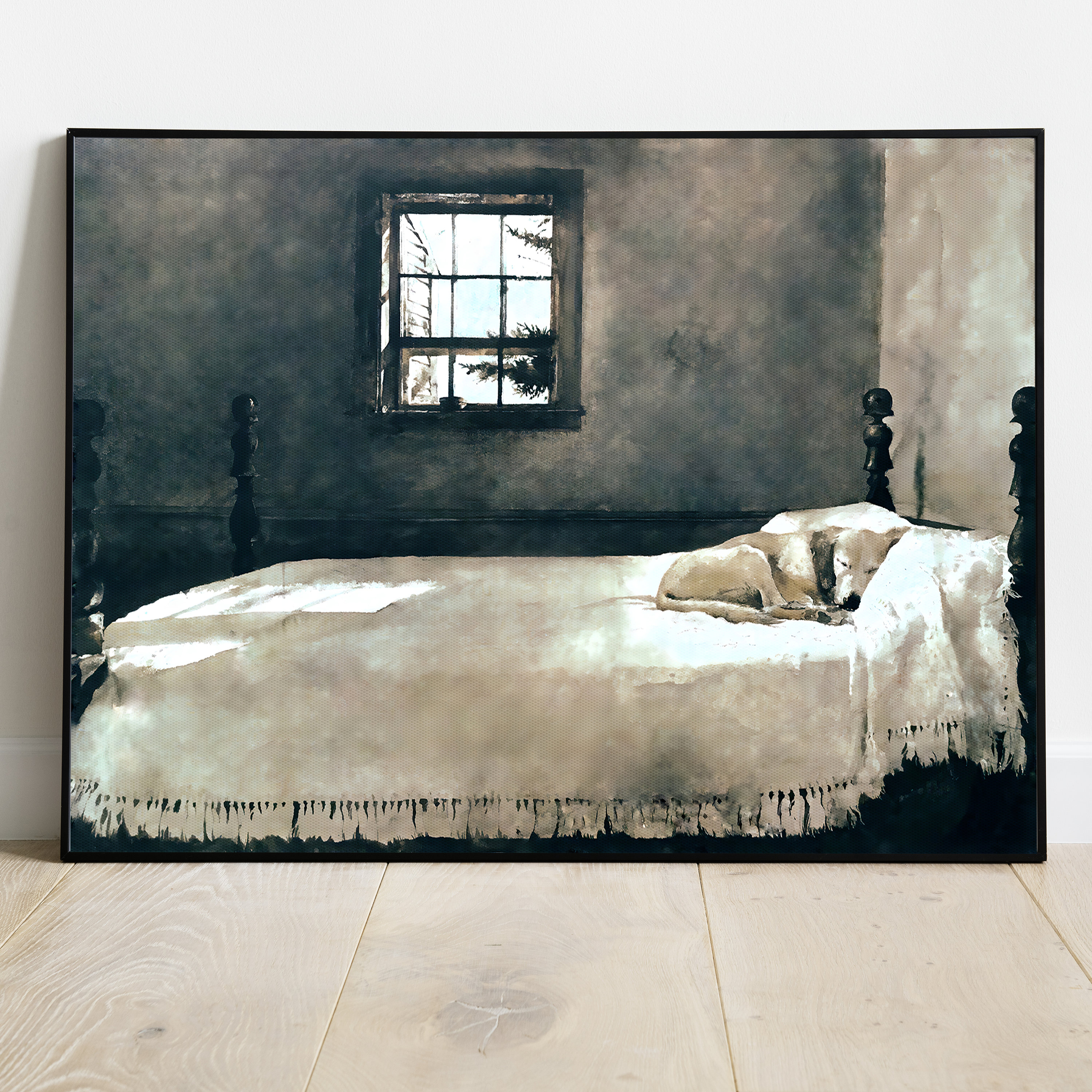 Master Bedroom Andrew Wyeth Dog Sleeping in Bed Giclee Print Poster