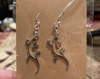 Silver Lizard Outline Dangle Earrings