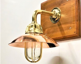 Coastal Elegance: Nautical Handmade Antique Brass 90 Degree Sconce Swan Light with Copper Shade