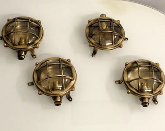 New Nautical Marine Solid Brass Small Ship Bulkhead Wall Deck Light 4 Pcs