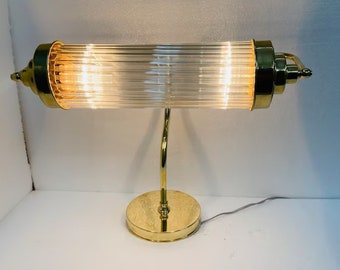 Art Deco Brass & Glass Rod Bankers Table Desk Lamp  - Classic Brass Table Light - Elegant Desk Lighting