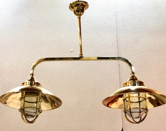 Elegant Nautical Ship Marine New Solid Brass Hanging Cargo Pendant Light with Shade