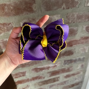 Purple & Gold Hair Bow | Boutique School Spirit Bow | Handmade Girls Hair Bow