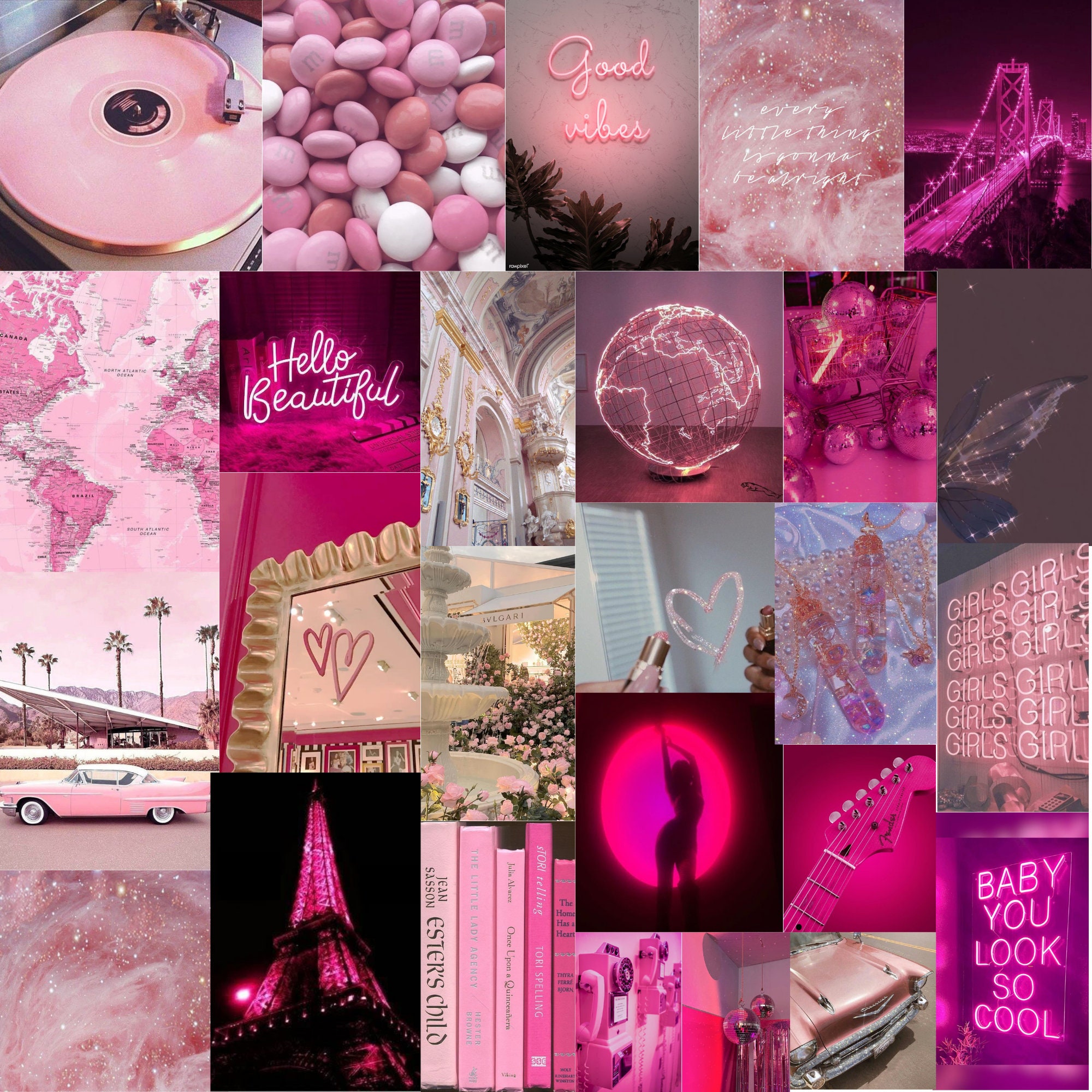 70PCS Aesthetic Pink Wall Collage Kit, Pink Wall Collage Photos