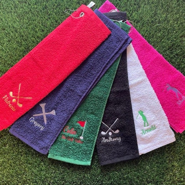 Personalised Golf Towel, Luxurious 550 GSM Ringspun Cotton,  Embroidered Golfing Accessory, Perfect Golf Gift for Golf Lovers