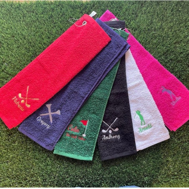 Personalised Golf Towel, Luxurious 550 GSM Ringspun Cotton, Embroidered Golfing Accessory, Perfect Golf Gift for Golf Lovers image 1