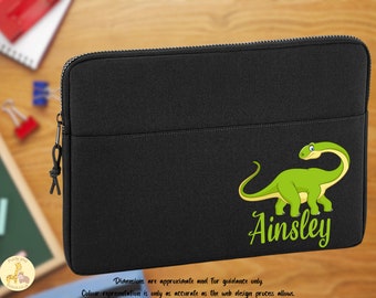 Laptop Case 13" or 15" Personalised laptop sleeve with Cartoon Dinosaur design, Unique Christmas or Birthday Gift for students#