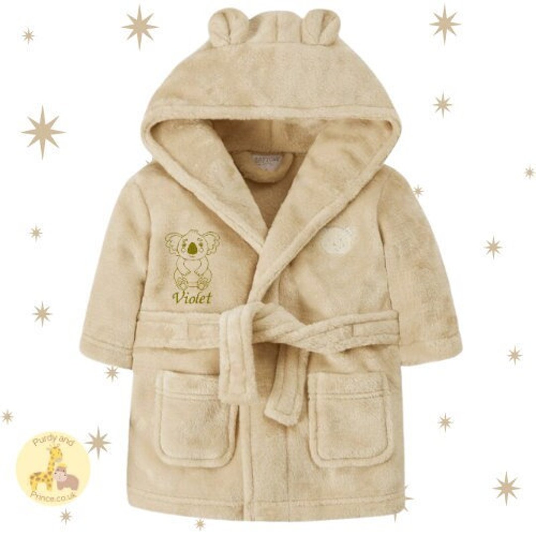 Personalised Baby Dressing Gown, Koala Embroidered Plush Fleece Robe