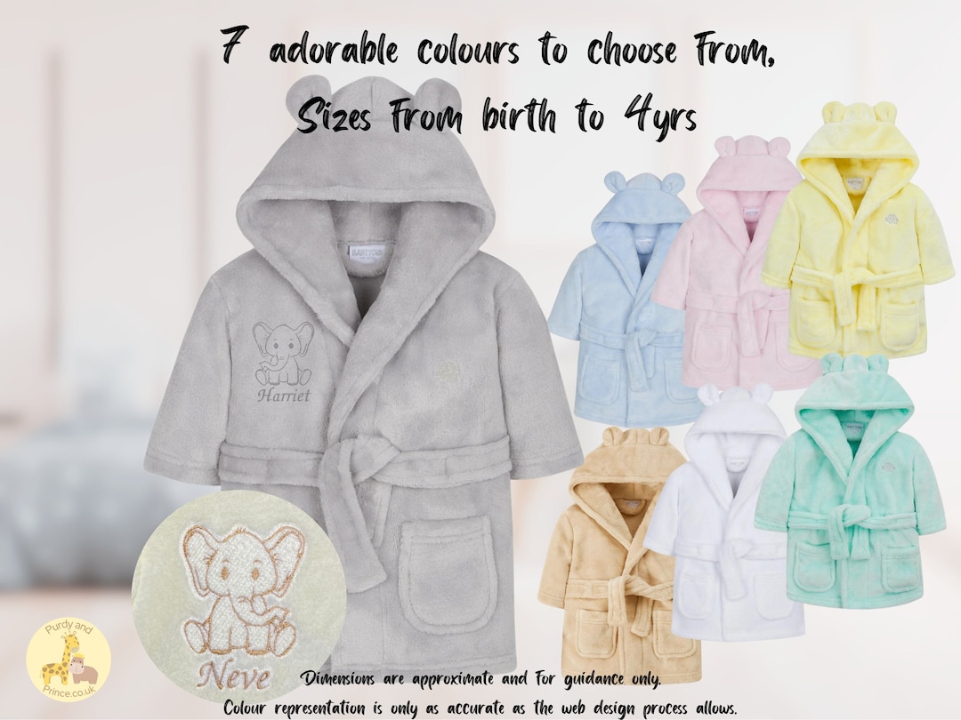 Personalised Baby Dressing Gown, Elephant Embroidered Plush Fleece Robe