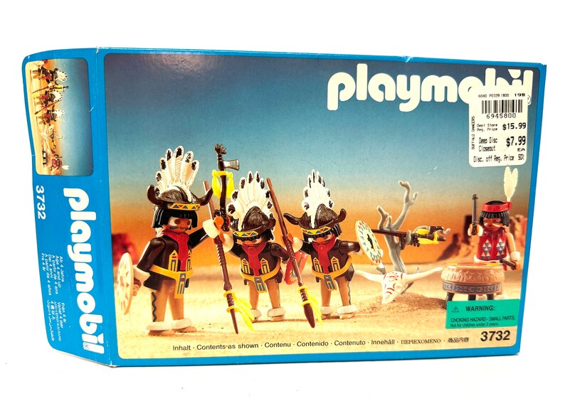 Vintage Playmobil 3732 Buffalo Dancers, 1992, Made in Malta Open Box
