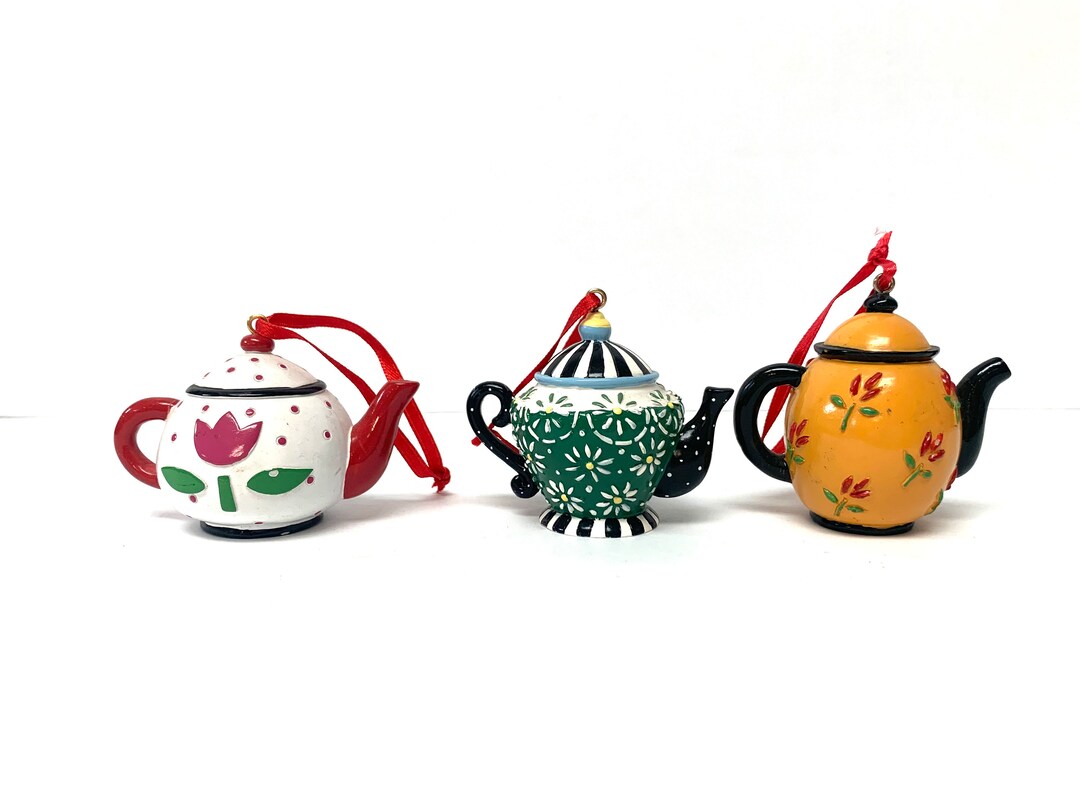 Mary Engelbreit Miniature Teapot Ornaments Lot of 3 Etsy