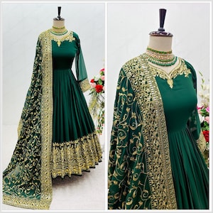 Indian Wedding Anarkali Suit Designer Embroidery Work Gown Partywear Suits, Readymade Salwar Kameez for Mehandi , Women Green Anarkali Suit