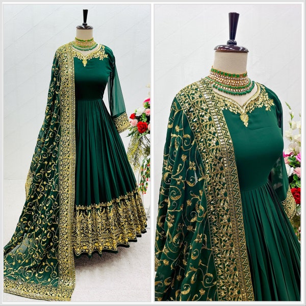 Indiase bruiloft Anarkali pak ontwerper borduurwerk werkjurk Partywear pakken, kant-en-klare Salwar Kameez voor Mehandi, vrouwen groene Anarkali pak
