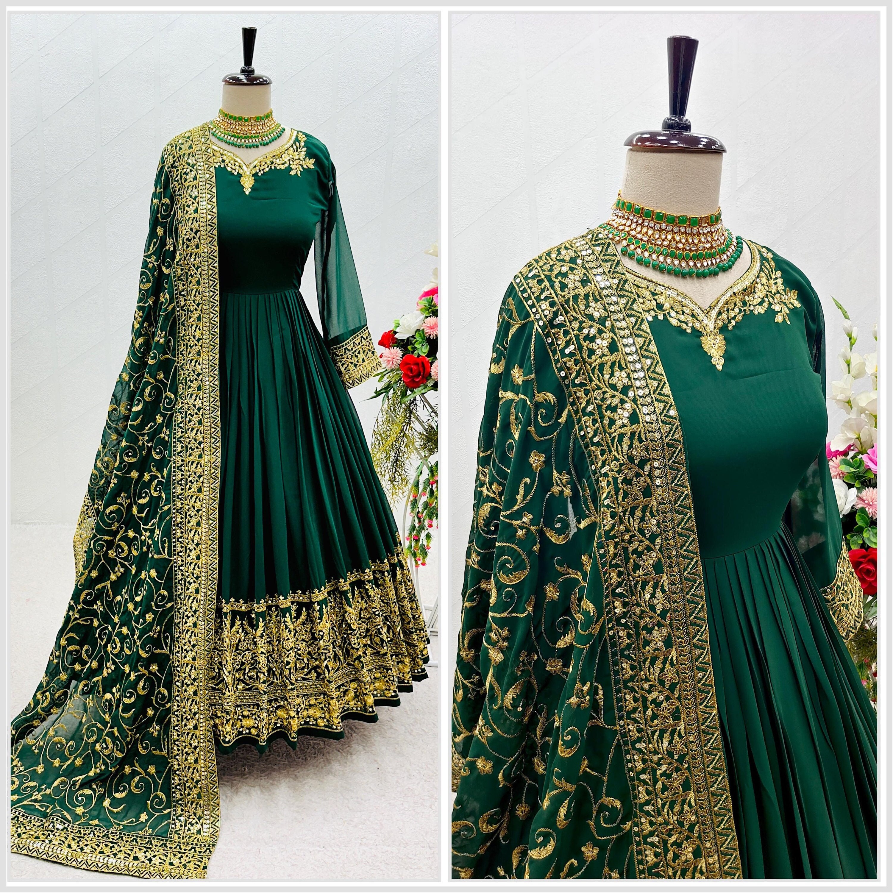 Green Silk Pakistani Suit 268496