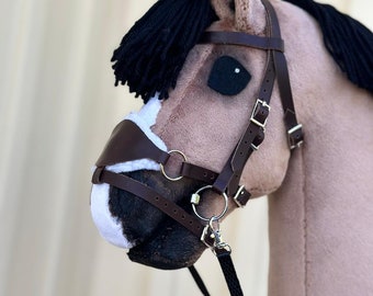 Bridon anglais en cuir véritable avec rênes pour cheval de loisir ; Rênes incluses, faciles à régler