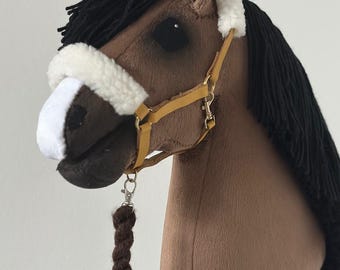 Licol en cuir véritable jaune avec sangle pour cheval de loisir