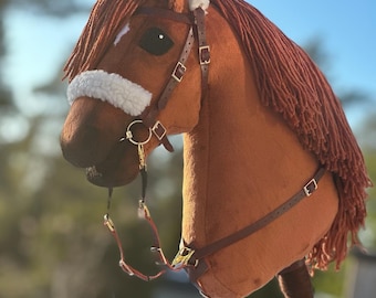 Echt leren stokpaardje martingaal: dubbellaagse borstplaat, teugels inbegrepen