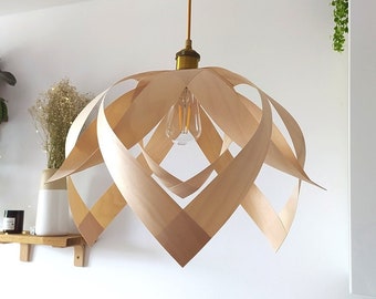 FRAGOLA M - hanging veneer lamp for the bedroom, living room or office, bohemian style lighting, lamps with a wooden shade, boho design