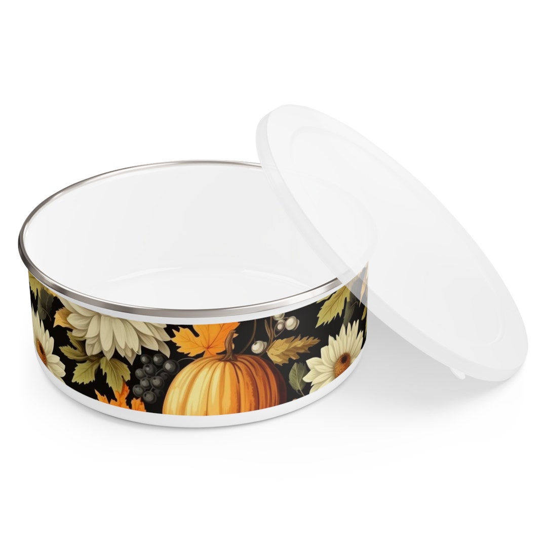 Fall Pumpkin & Grape Design Stainless Steel Enamel Bowl With ...