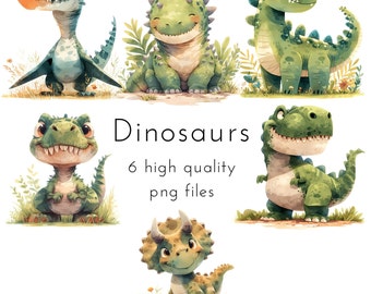 Dinosaurs | 6 PNG files | Dinosaurs Clipart | Transparent Background | Commercial Use | Printable Art