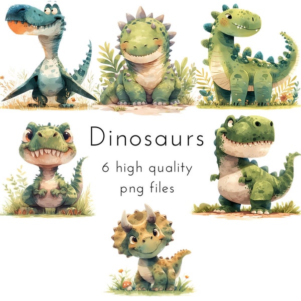 Dinosaurs | 6 PNG files | Dinosaurs Clipart | Transparent Background | Commercial Use | Printable Art