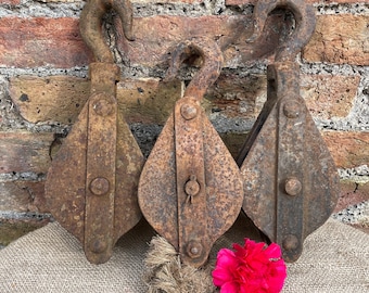 Antique Vintage Double & Single Wheel Pulley Blocks
