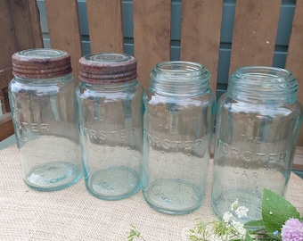 Antique Vintage Aqua Glass Forster Storage Jars / Vases