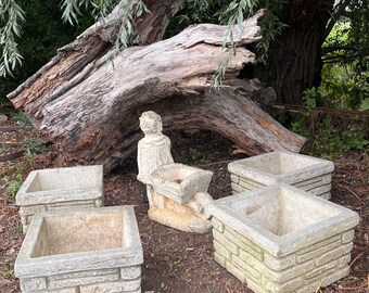 Vintage Sanford Stone Planters with Little Girl Statue