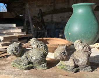 Pair of Vintage Concrete Squirrels