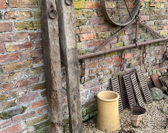 Antique Reclaimed Oak Manger Posts With Wrought Iron Tethering Rings