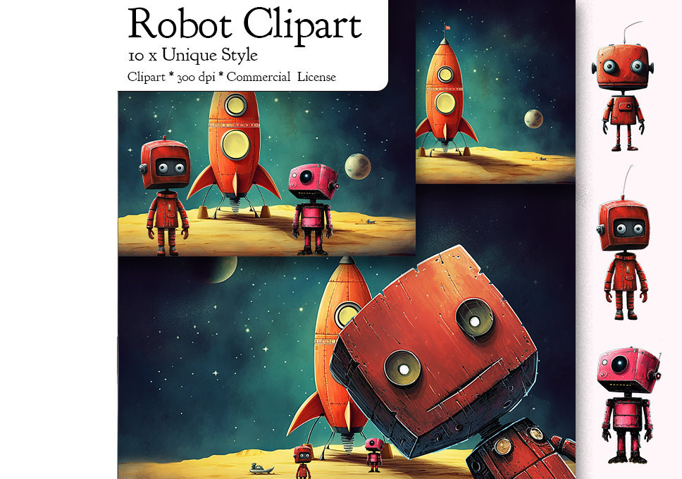 Robot Clipart Cartoon Robot Illustrations Robot Cute Characters Graphics PNG Commercial Use