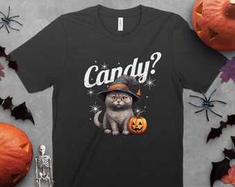 Halloween Candy Cute Cat T-shirt Halloween shirt - Fall shirt - Autumn tee -  Cute - soft tee