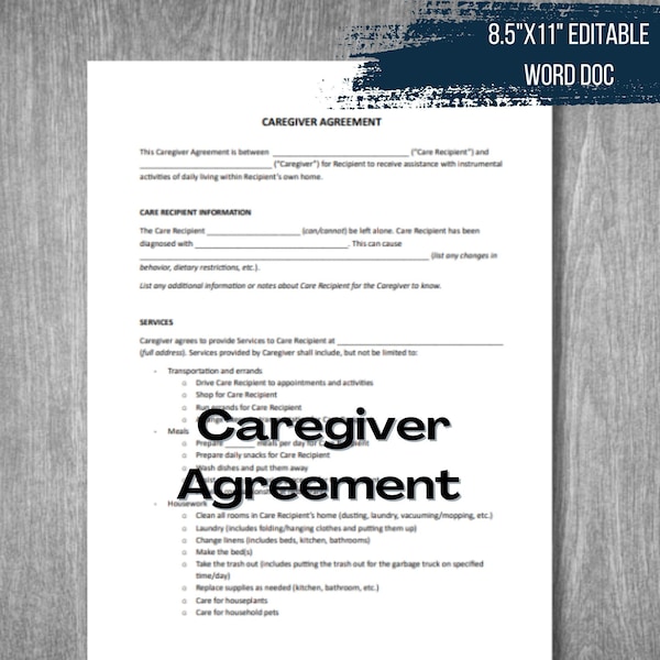 Caregiver Agreement Etsy